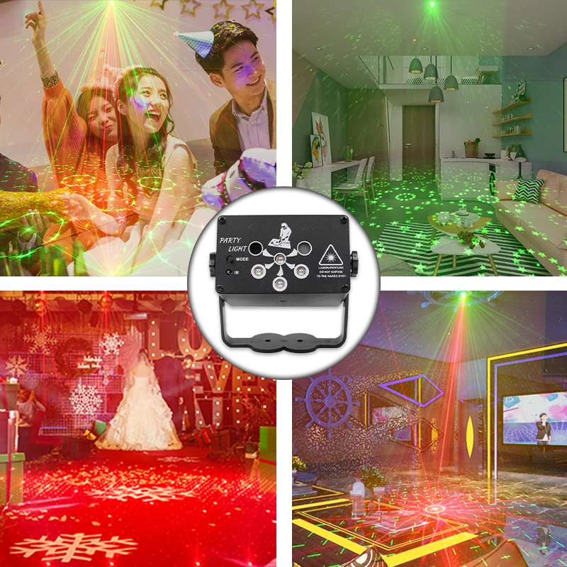 Portable red and green lazer beam UV black light 6 eyes remote control stage lights for bar dance floor party