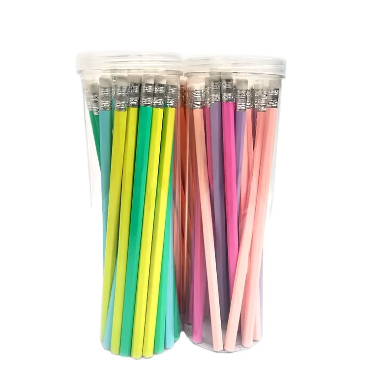7inch Hexagonal Macaron Color Pencil Body Non-toxic Graphite With Eraser for Students