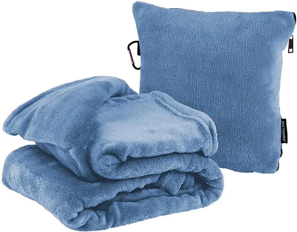 Fleece Blanket with Travel Pillow Case- Use as Airplane Blanket, Camping Pillow & Camping Blanket