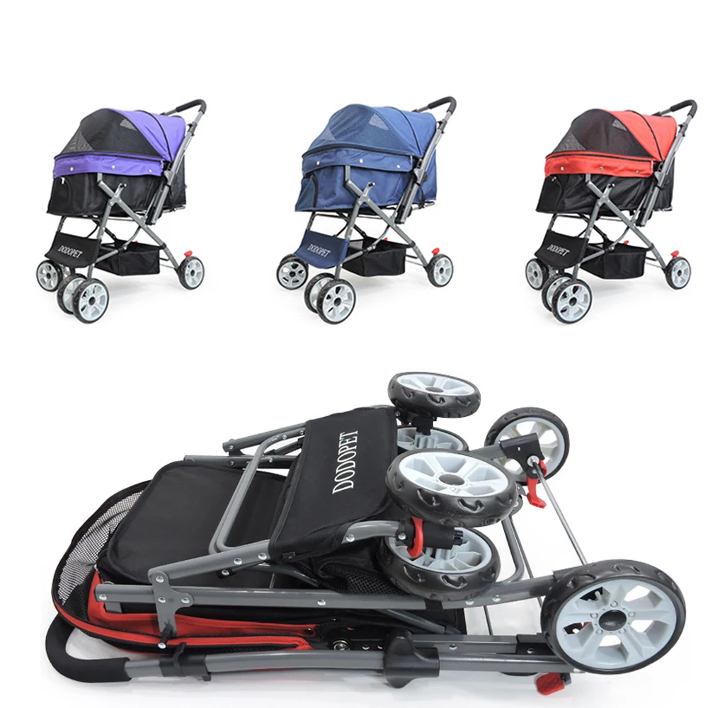Pet Stroller Cat Carrier 4-wheel Folding Trolley Case for Dogs Cats Walks Relax Pet Breathable Dog Cat Trolley Baby Stroller