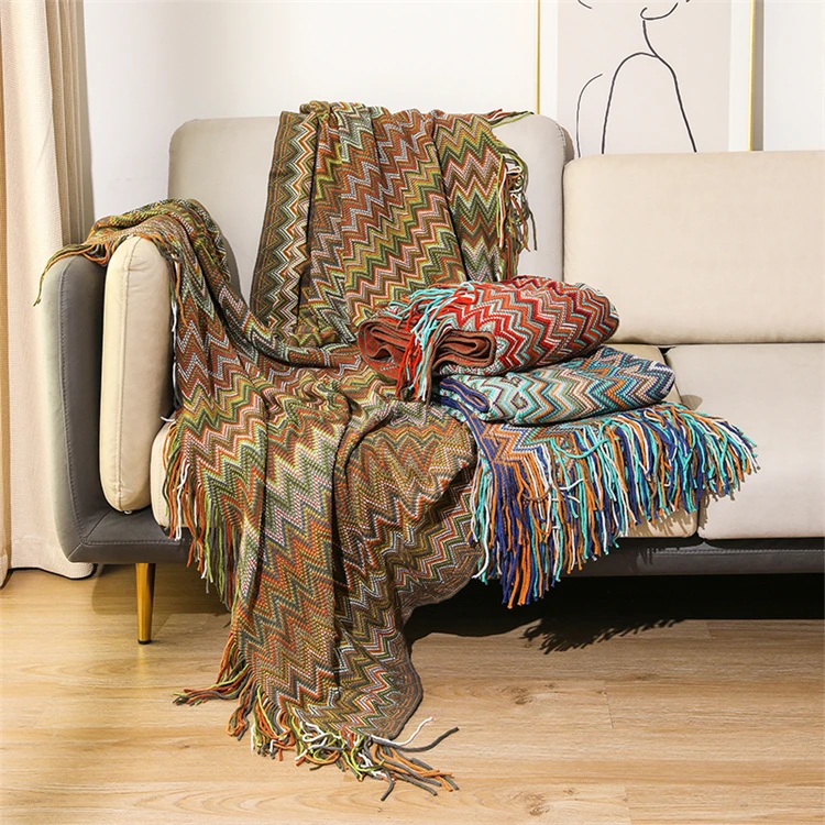 Wholesale Custom Bohemian Style Sofa Blanket 100% Acrylic Fibers 127*152cm Woven Boho Throw Blanket