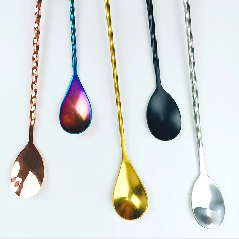 High Quality 30cm Stainless Steel Cocktail Stirrer with Custom Logo Durable Metal Bar Tool for Party Coffee Tea Milk Blending