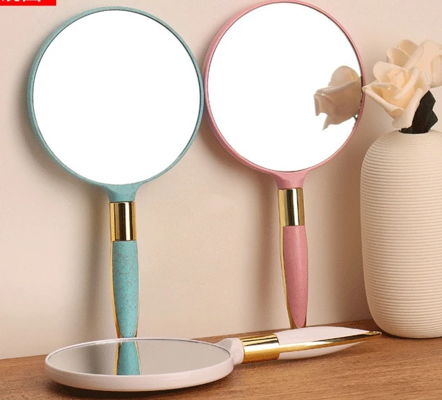 Custom European Style Vanity Hand-held Cosmetic Mirror Vintage Hand Mirror With Handle For Salon Barber Hairdressing Makeup