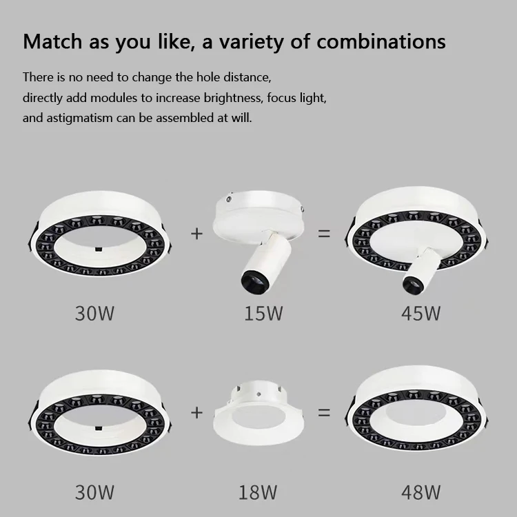 Modern circular recessed spotlight indoor hotel project led downlight round grille light