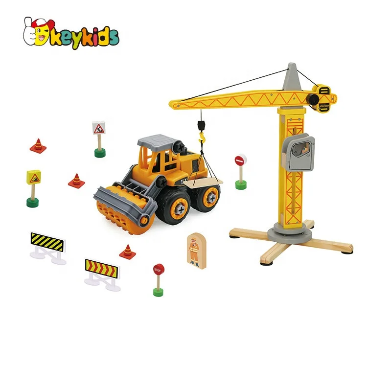 Customize Construction Toy Machinery Tower Wooden Crane Toy Play Set for Kids Fine Motor Skill W04A594