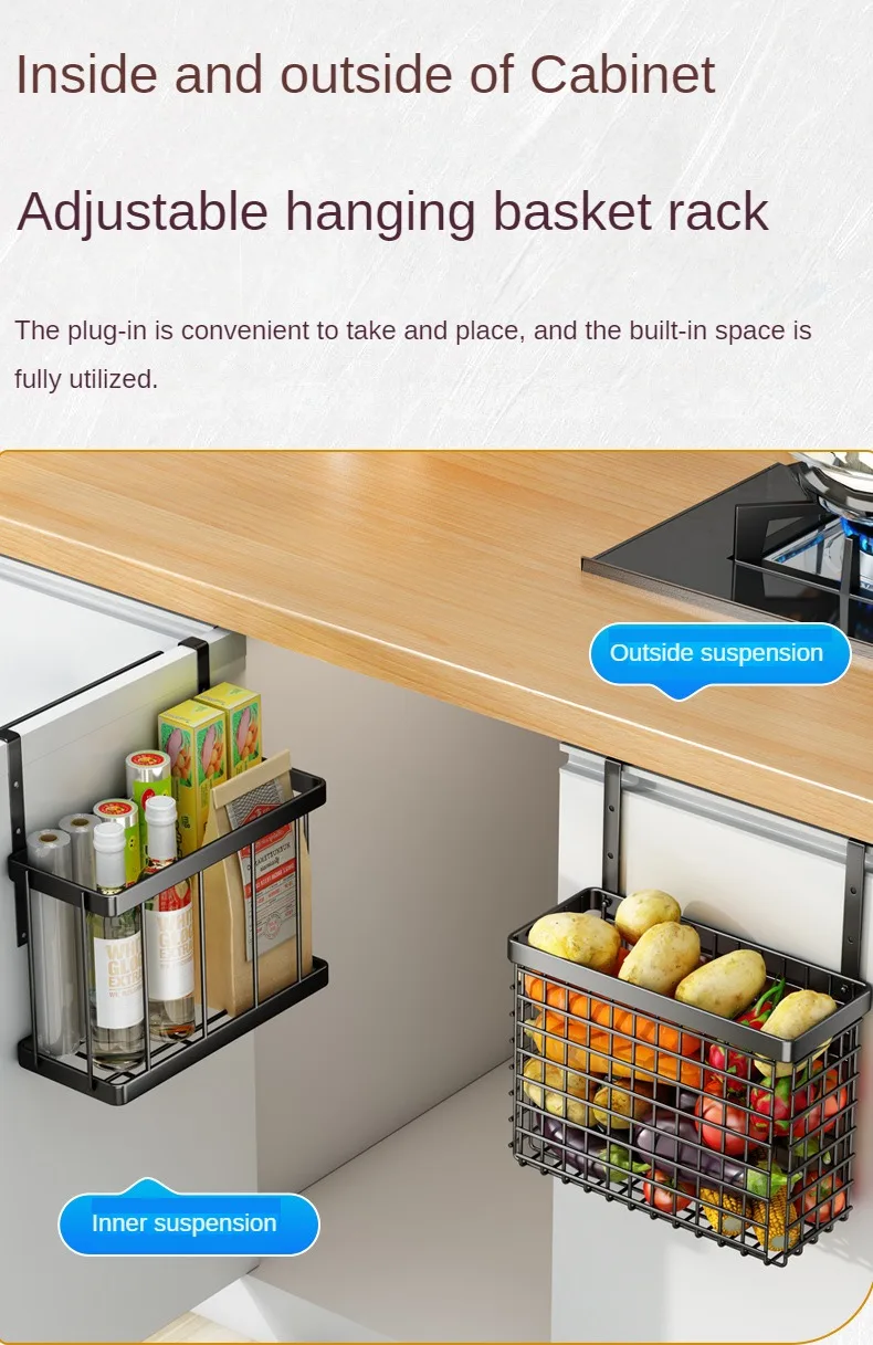 Cabinet Wall Mounted Storage Basket Fruit Storage Rack Cabinet Door Vegetable Basket Kitchen Sink Door Hanging Basket Organizer