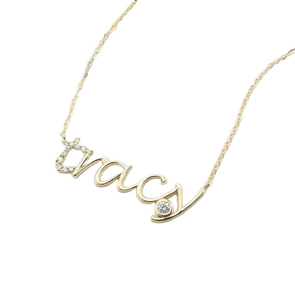 Trendy Name Necklace Personalized 14K Real Gold Diamonds Necklace Jewelry Solid Gold 14K Custom Name Necklace Wholesale