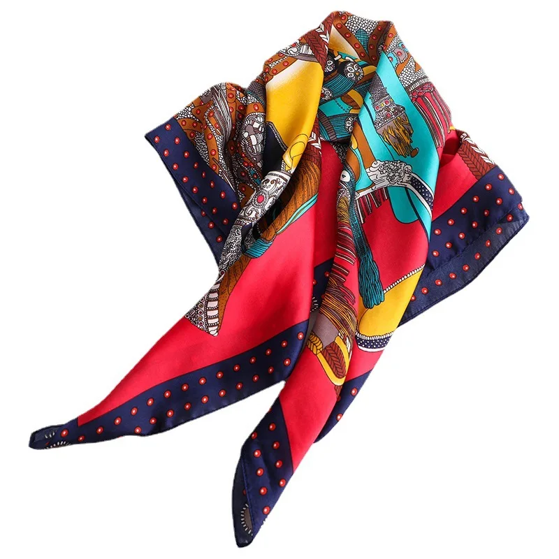 Wholesale Summer Women Retro Cashew Scarf Soft Floral Printed Square Custom Head Wrap Fashion New Leopard Satin Silk Scarf