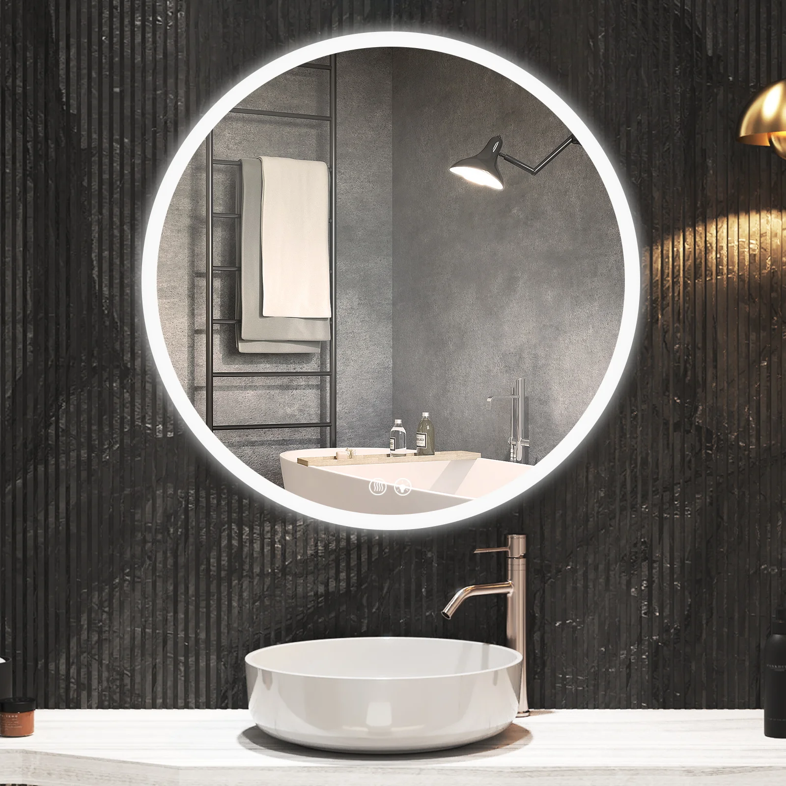 800mm Round Shape and Wall Mounted Bathroom Home Decorated Light Mirror anti fog Defogger Shower Mirror