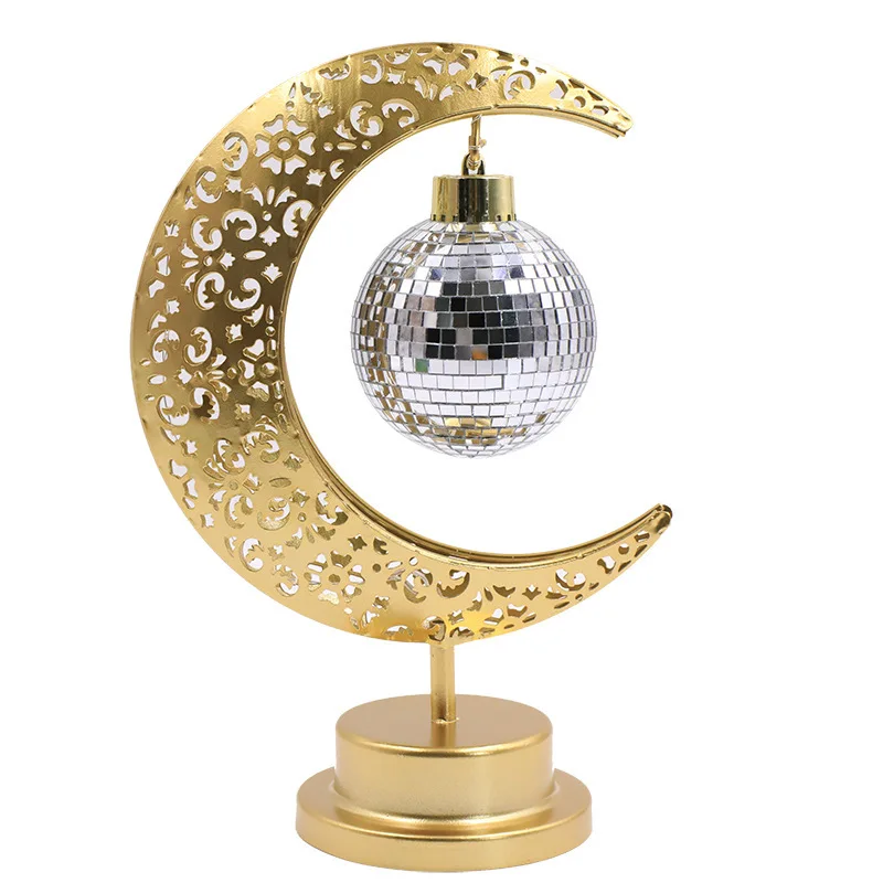 New Eid Mubarak Decor Islamic Gift Metal Crafts Ramadan Decorations Led Battery Light Moon Star Table Ramadan Night Lamps