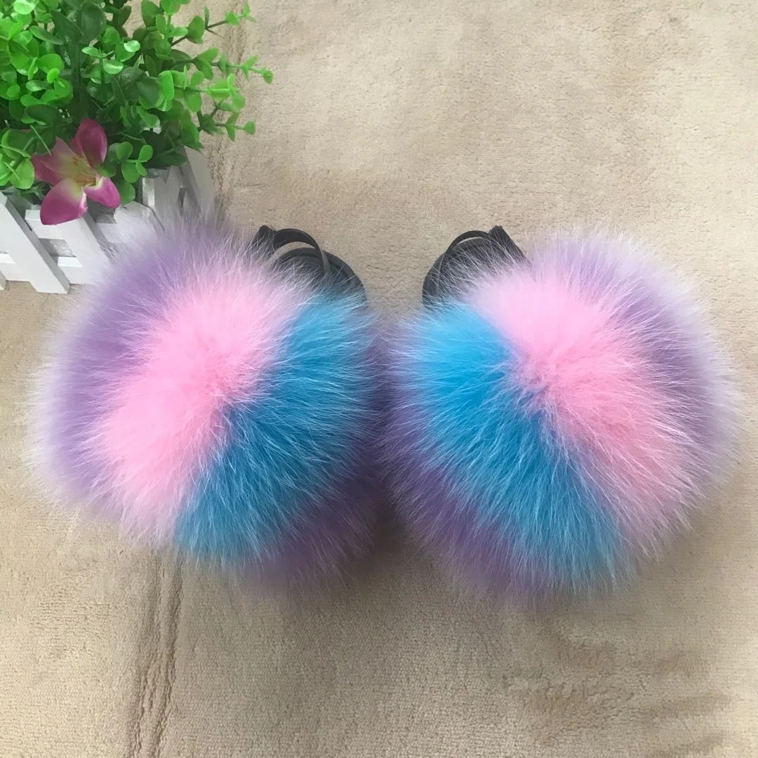 Fox fur slides vendors true fox fur slides for women fox fur slippers kids color