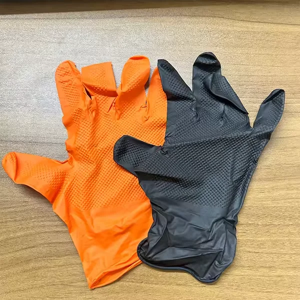 Heavy duty mechanical gloves 10 mil oem custom box orange nitrile glove diamond texture powder free black nitrile gloves