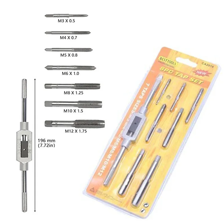 8pcs M3~M12 Hand Tap Die Set Screw Taps Dies Wrench Tap Die Capstan Set Tap Set