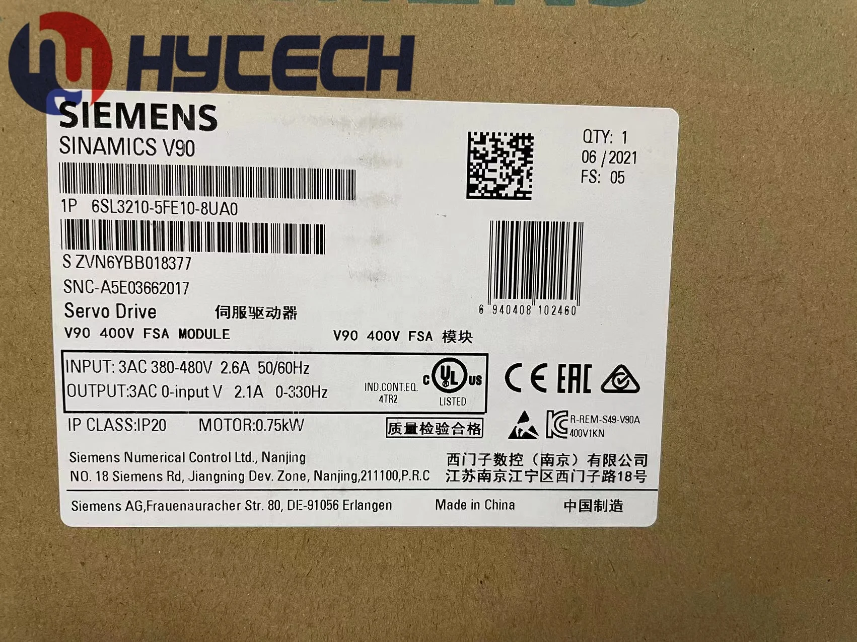 Абсолютно Новый SINAMICS V90 ССА модуль 3 AC 380-480V 0.75kW 6SL3210-5FE10-8UA0 для SIEMENS