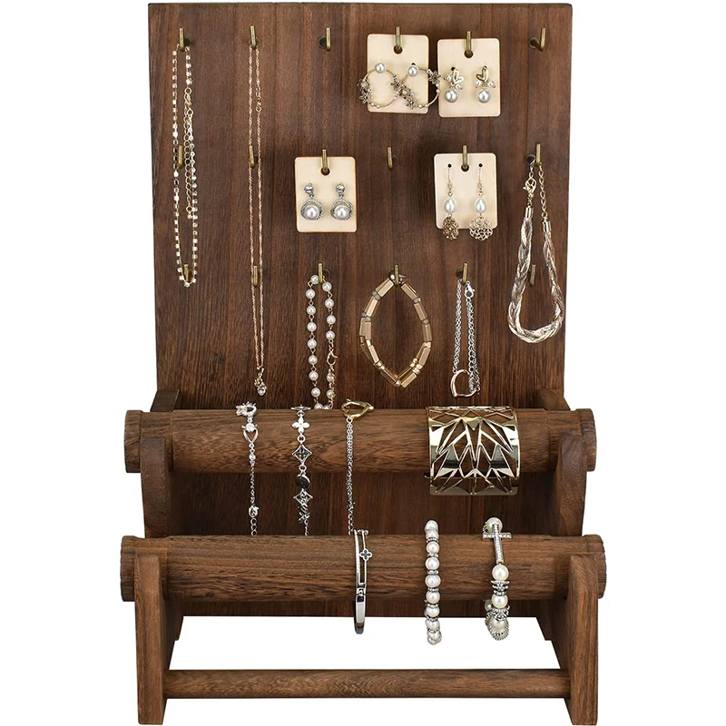 18 Hook plank jewelry Earring display Holder 2 Detachable jewelry bracelet Organizer 2 layer jewelry display organizer