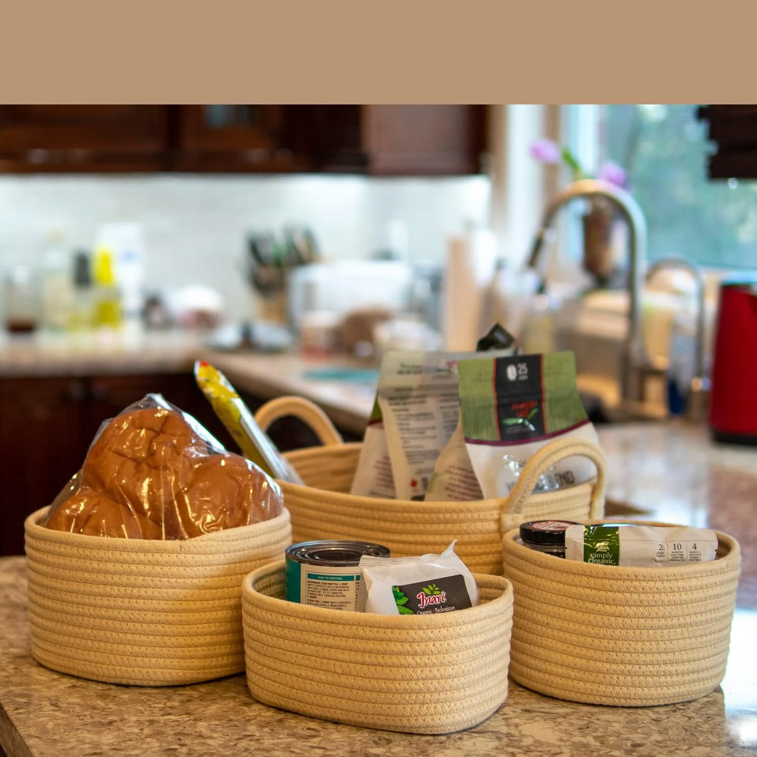 KUYUE Rope Woven Decorative Foldable Storage Basket Modern Folding 4-pack XL 100% Cotton Customizable Custom Size Accepted