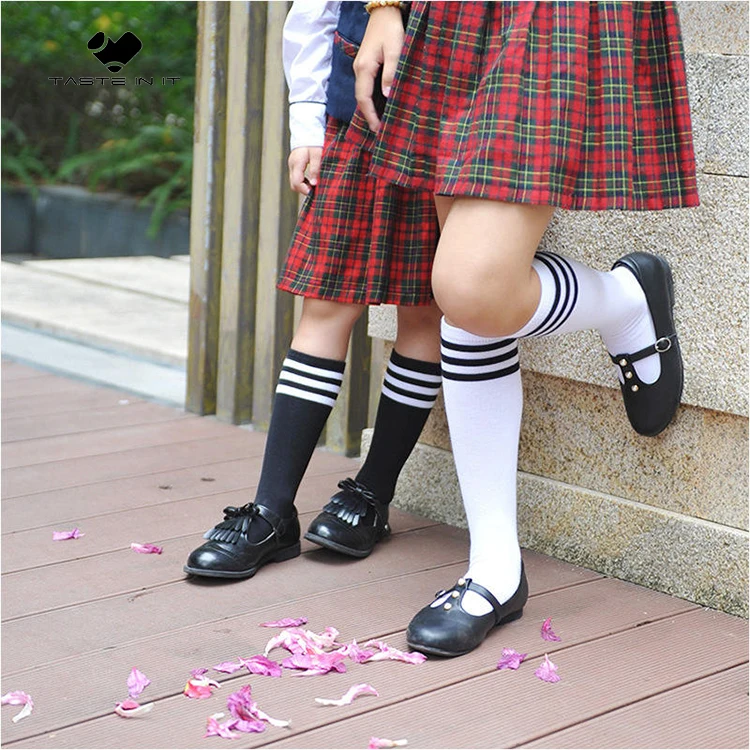 Long Knee Boys And Girls Stovepipe Socks Black White Casual Students Striped Stockings