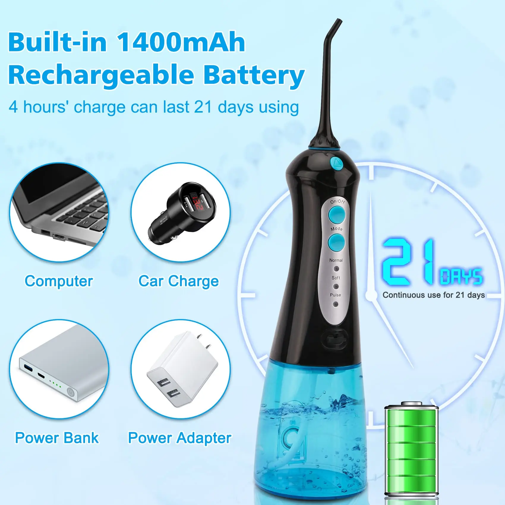 Portable Dental Water Flosser Cordless Electric Water Flosser Teeth Cleaning Oral Irrigation Water Flosser