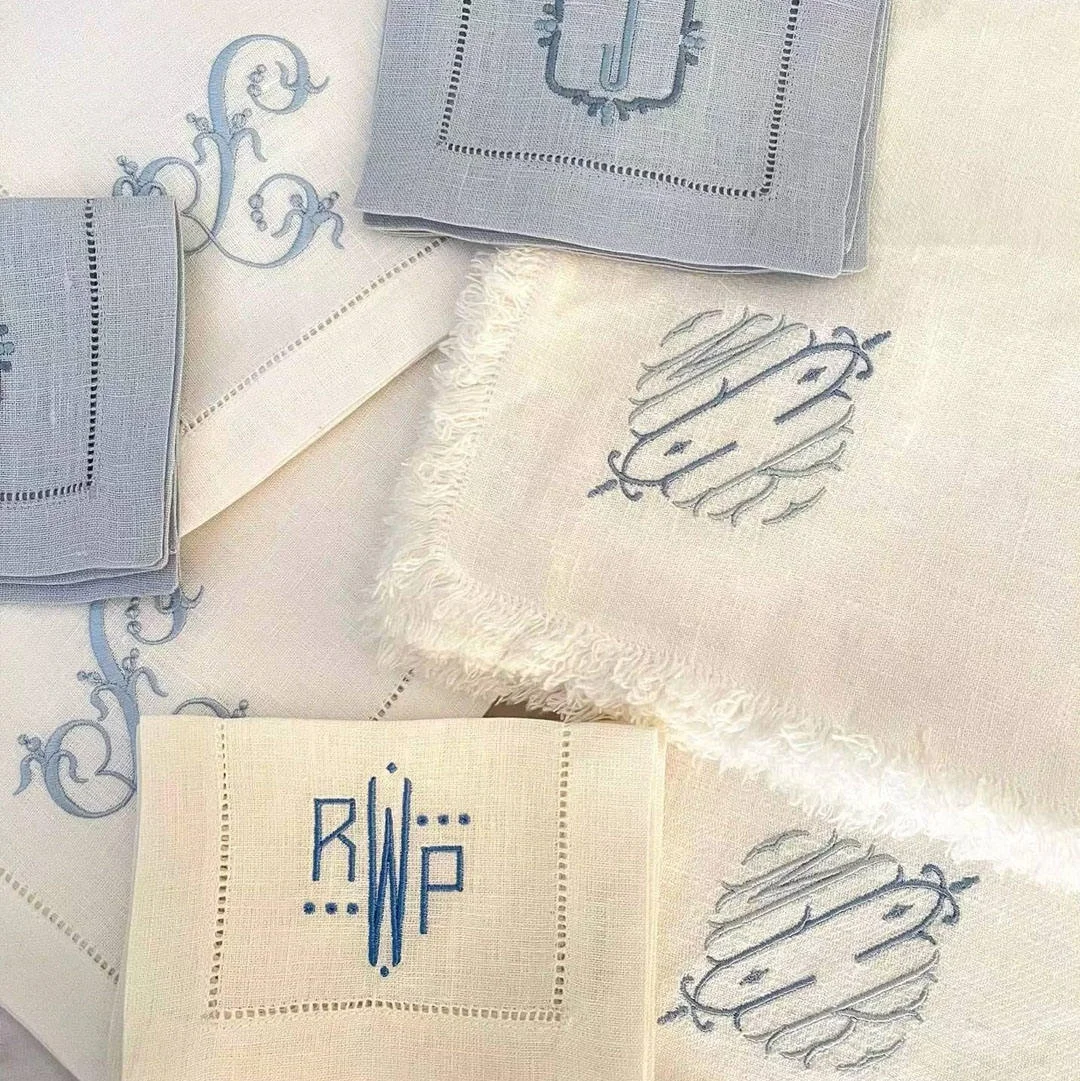 French Washed Linen Embroidery Napkins Custom Sized Logo Wedding Linen Fabric Cloth Napkin
