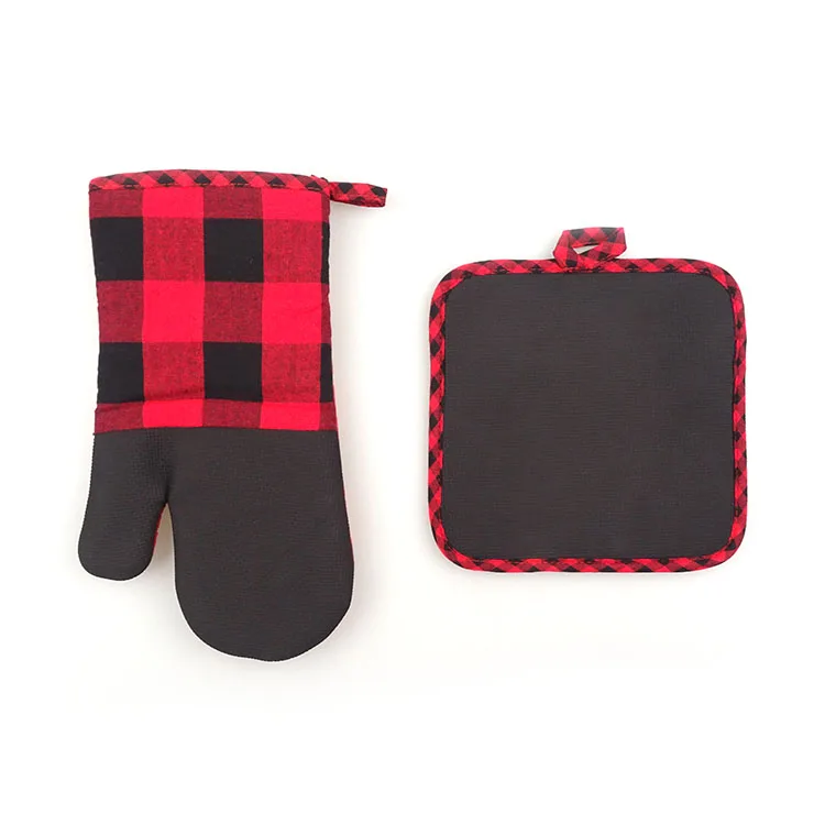 2021 new black red buffalo plaid silicone pot holder oven gloves