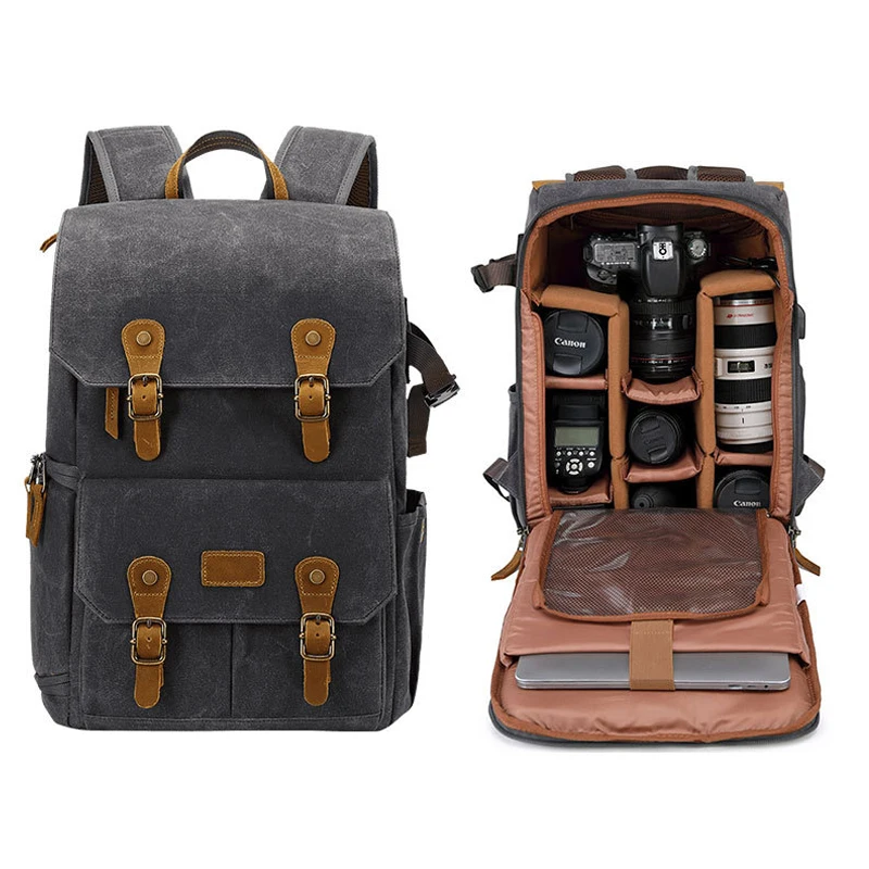 Durable Waxed Canvas DSLR SLR Camera Bag Backpack for Mirrorless Cameras Nikon Canon Sony Camera and Lens