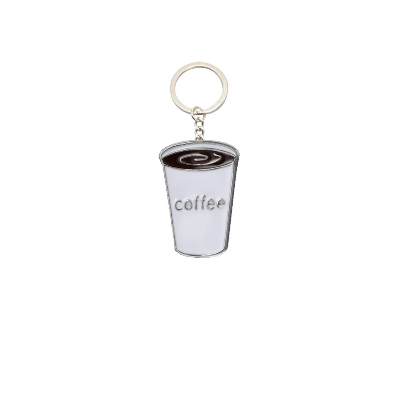 Wholesale Manufacture Coffee Utensils Milk Tea Cup Enamel Keychain Custom Lemon Tea Alloy Oil Drop Pin Keychain Coffee Cup
