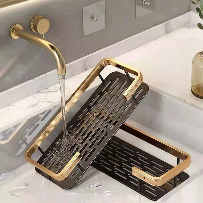 Easy Use Rectangular Black Gold No Punch Shelf Storage Racks
