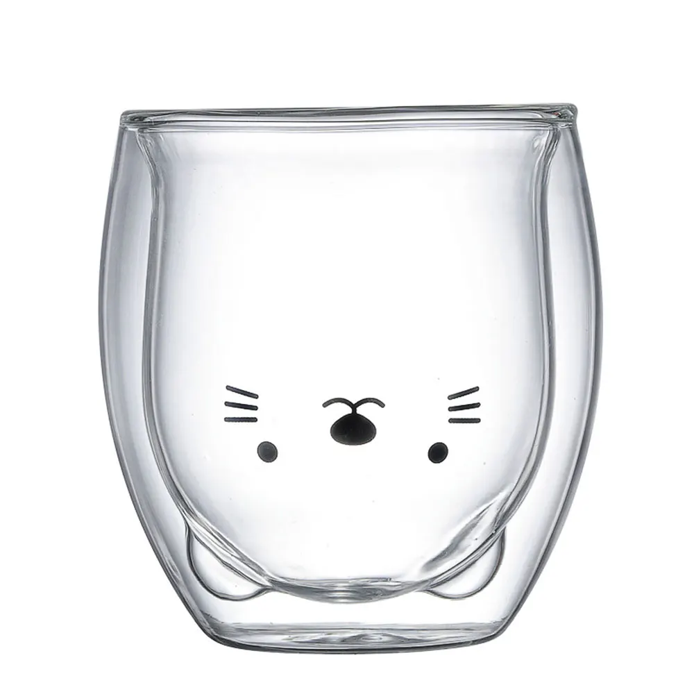 Bear Glass Cups Child Lover Gift Cute Bear Shaped Double Wall Glass Juice Cups For Coffee