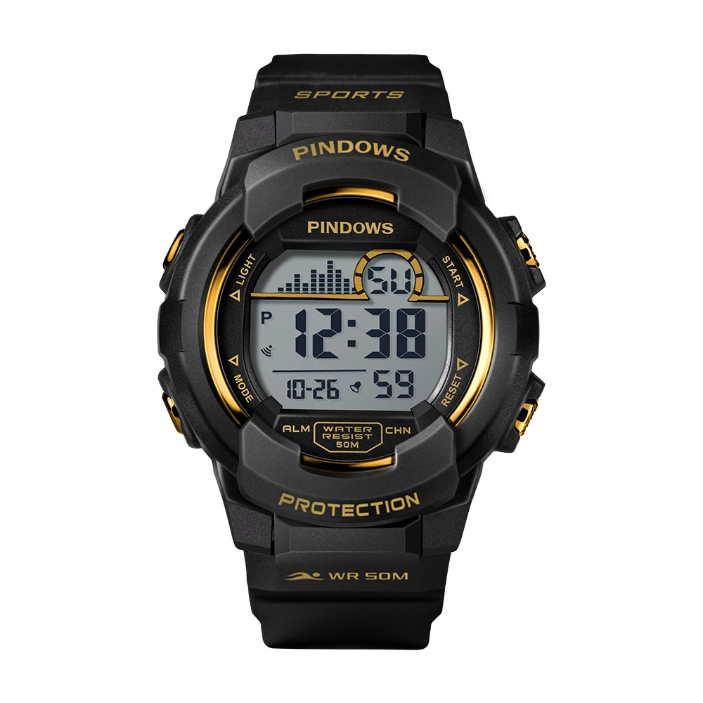 PINDOWS Custom Logo OEM Watch Water Resistant Luminous Alarm Watch for Men Digital Environmental Friendly Analog Sports watch