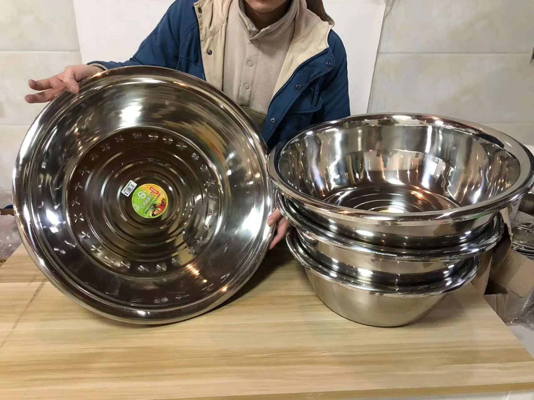 Stainless Steel Big Bowl  Wash Basin Bowl Large Metal Round Bowl for Kitchen 45cm-80cm Diameter
