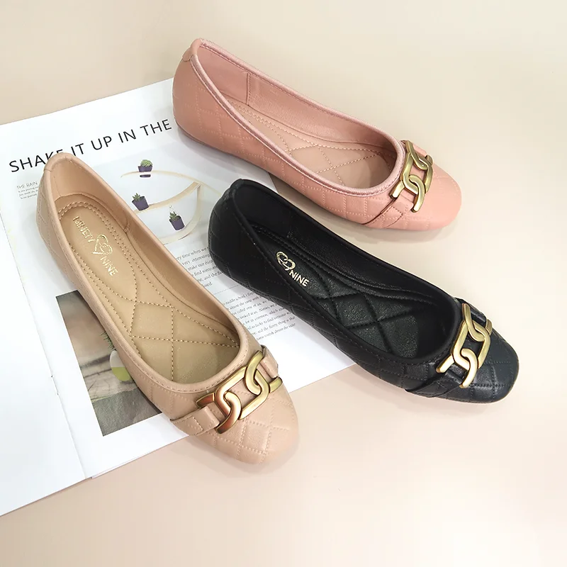 2021 oem embroidery comfort closed buckle quilted woman sapatos custom pumps ladies women slip on flats deshoes for women