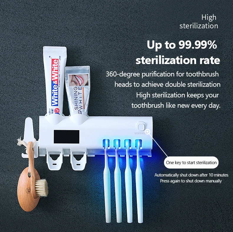 Drying Function UV Toothbrush Holder Toothbrush Sterilizer Sterilization Toothrbush Sanitizer Toothpaste Dispenser
