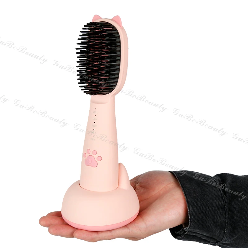 Gubebeauty cute pink best hair straightener brush hair straightener handy flat iron hair straightener for homeuse with FCC&CE