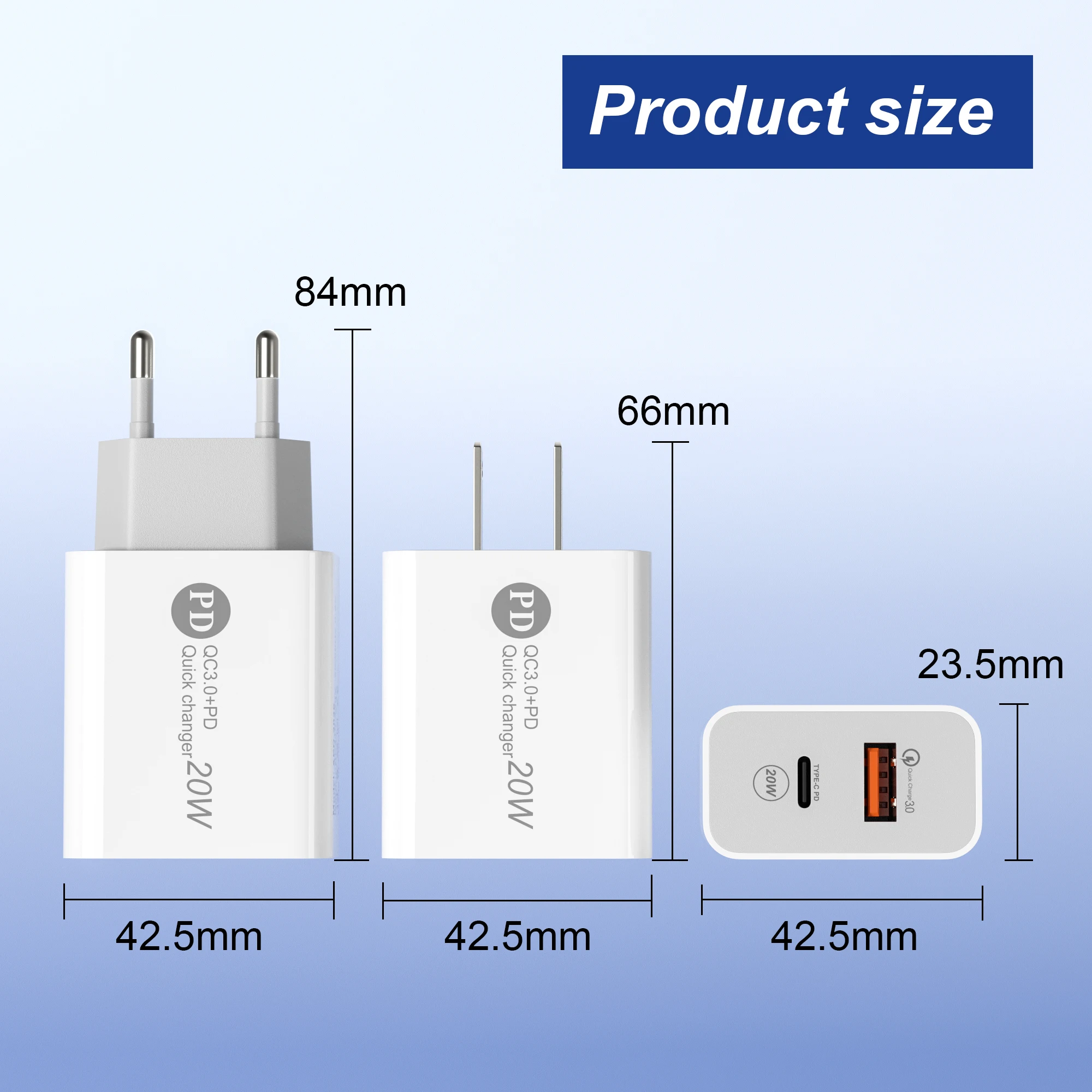 Hot Selling Dual Interface USB A+C type C pd Qc 3.0 18/20W Phone Wall Usb Charger for iphone Samsung Huawei