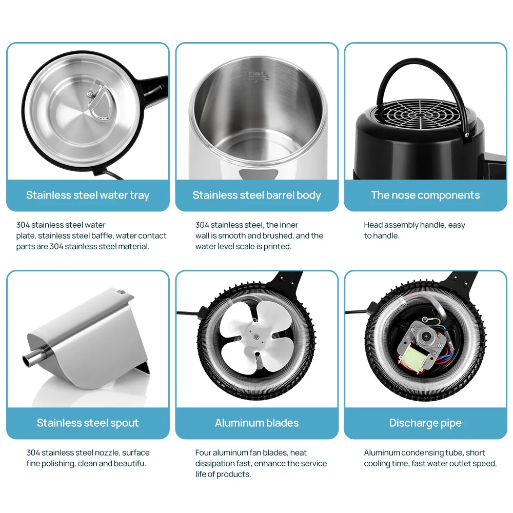 Azdent 750W 4L Water Distiller Purifier water Glass Jug Stainless Steel Home Distilled Water Making Machine