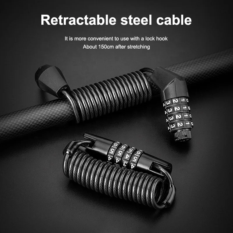 2022 New Style Portable Code Cable Lock  Electric Vehicle Scalable helmet Lock With Zinc alloy Lock body and Steel Cable