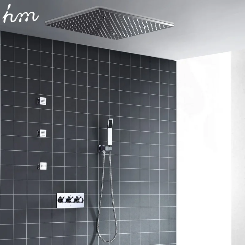 hm Bathroom Safety Rain Mist Lateral Jet Shower Faucet Stainless Steel Led Light Shower Mixer Set
