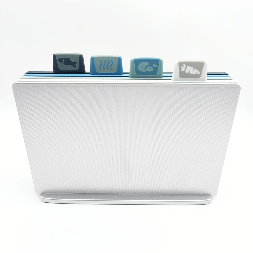 Set of 4 Multifunction Non-Slip Dishwasher Safe Color-Coded Index Plastic Cutting Board Set with Storage Case