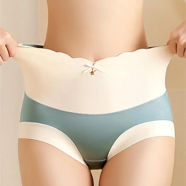 woman ice silk panty solid High Waist seamless laser cut Not-trace Panty underwear one-piece traceless panties