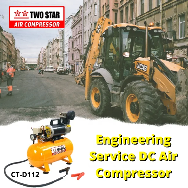 24V High Efficiency Weatherproof Long Duty Cycle DC Oil Less Professional Mobile Air Compressor Machine with 12 liter tank