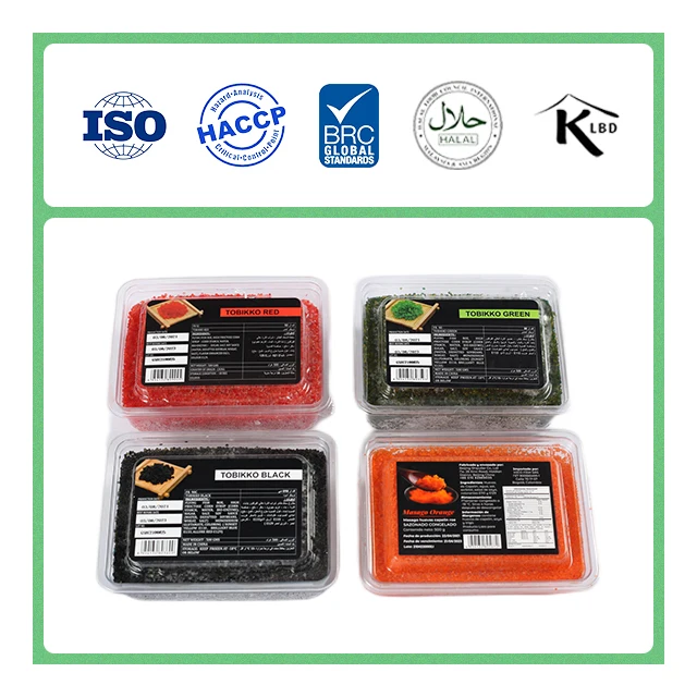 High Quality Japanese Cuisines sushi food Seasoning Roe Masago and Tobikko caviar Of Orange Red Black Green Yellow color