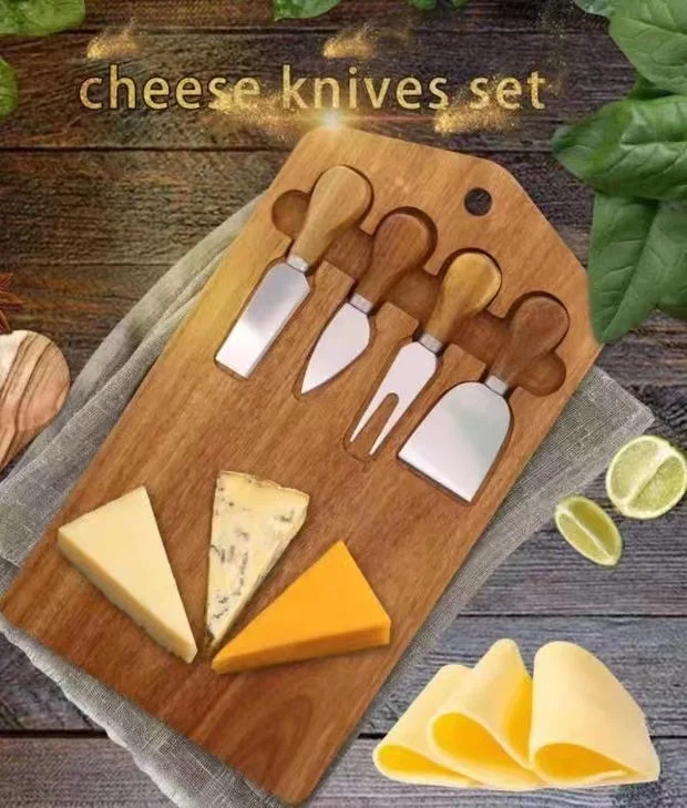 high quality professional acacia wood cutting boards wholesale with 4pcs cheese knife set
