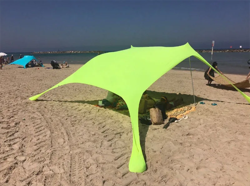 Camping canopy Beach Canopy Awning Sunshade Beach Tent With Sandbag Nylon Fabric Aluminum Poles Sun Shelter
