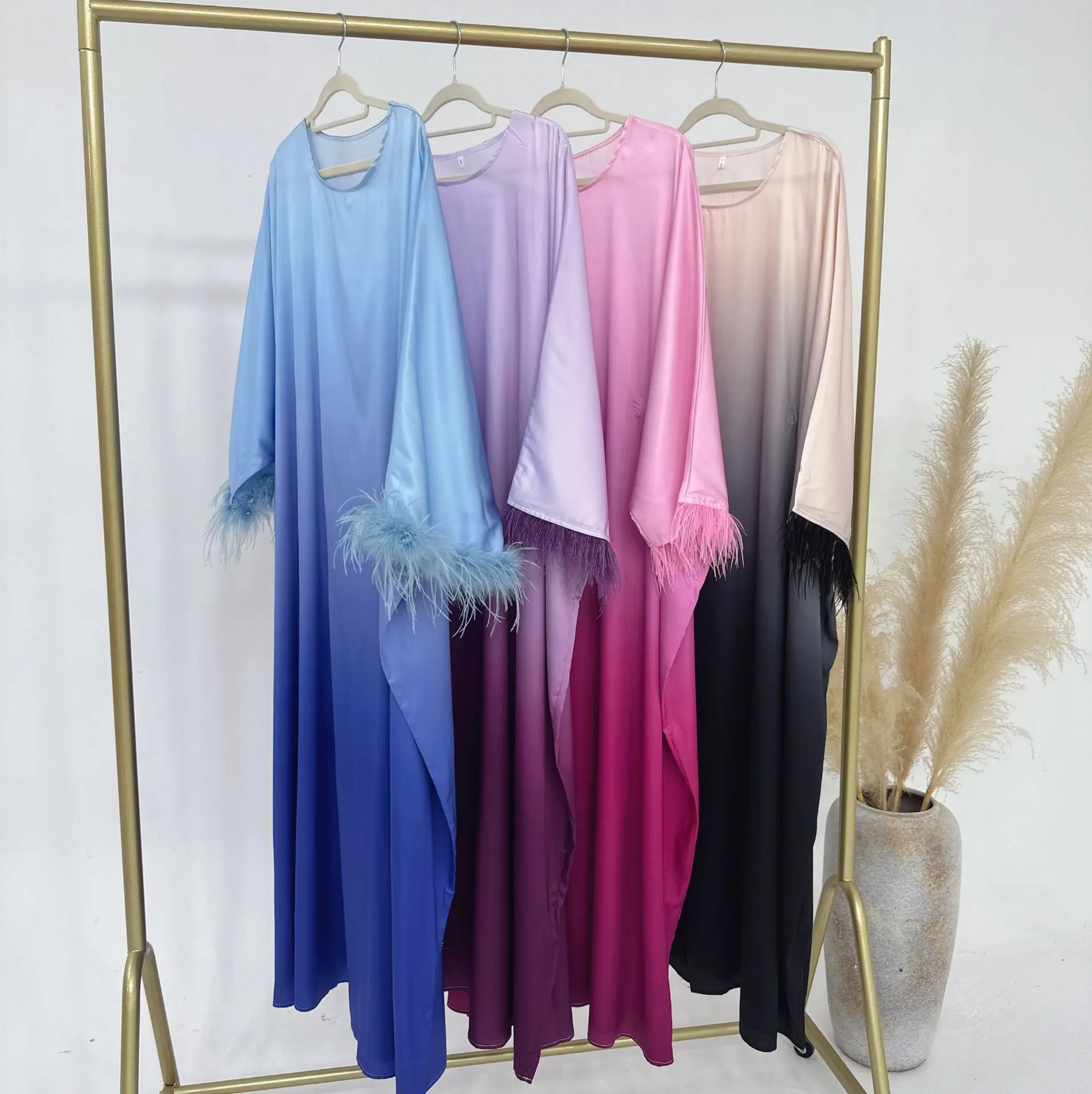 Islamic Clothing New Design Abaya Dubai Style EID Butterfly Ombre Modest Muslim Abaya Furs Kaftan Abaya Women Muslim Dress