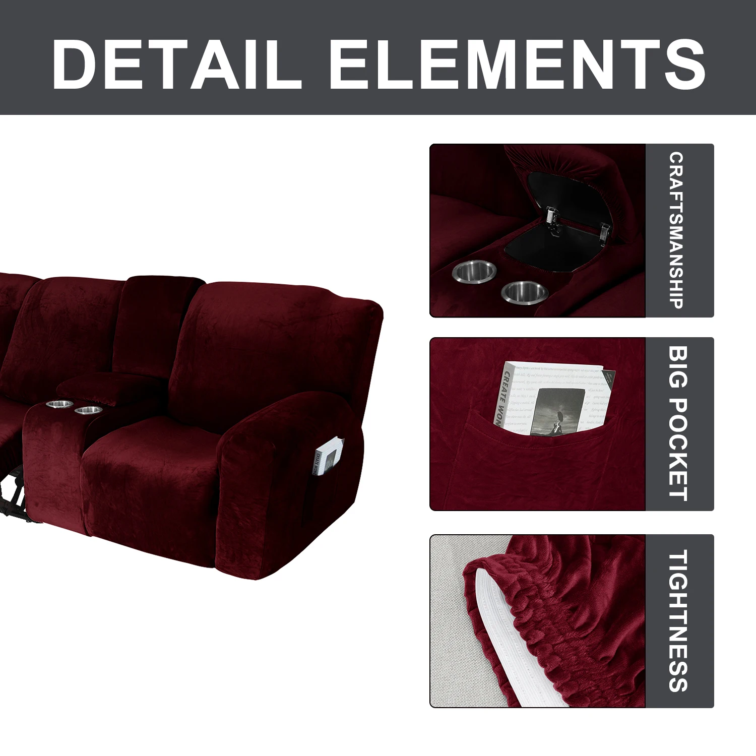 Low price 3 seat recliner sofa covers velvet stretch reclining couch covers 2 seater recliner sofa cover with cup holder