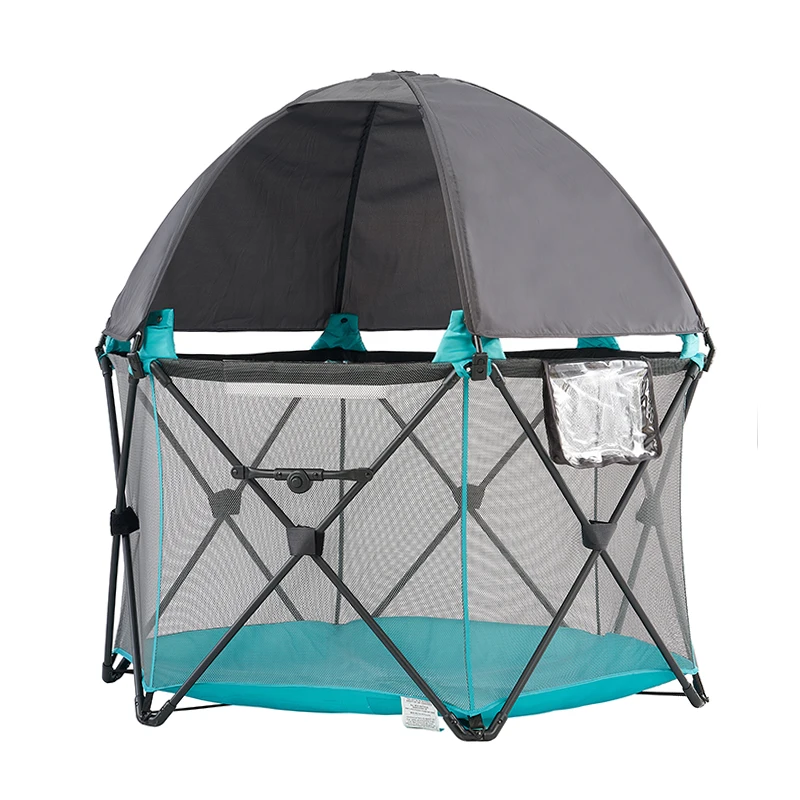 Portable Mesh Fabric Safe Durable Baby Playpen with Canopy for Outdoor Use