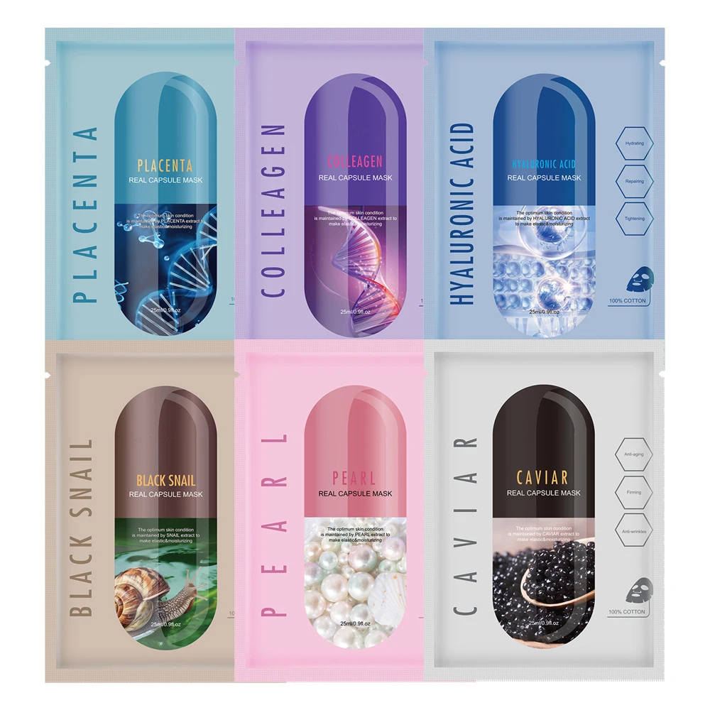6 Types Capsule Caviar Face Mask Sheet Skin Care Hydrating Firming 25ml Facial Mask