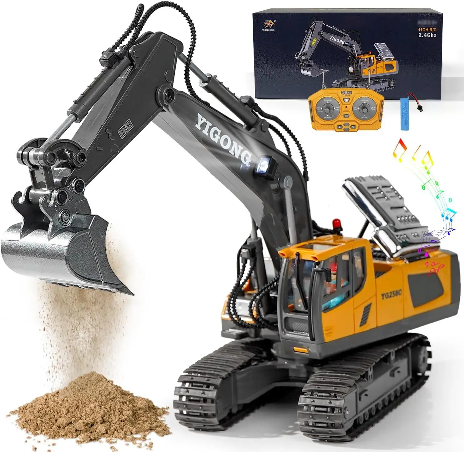 Kouyikou boy  car toy 1/20 2.4G metal RC Excavator Bulldozer Remote Control Construction Truck Engineering Vehicles for kid