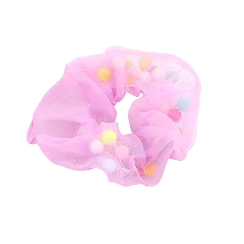Cute candy colored with small balls in tulle large intestine hair ring for sweet girls