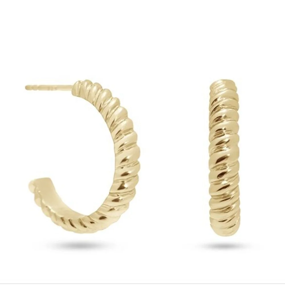 
925 Sterling Silver Twist Hoop Earrings Women 14K/18K Gold Rose Gold Rhodium Silver New Fashion Hoop Earring 